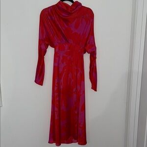 Vibrant Long Sleeve Red and Pink Dress